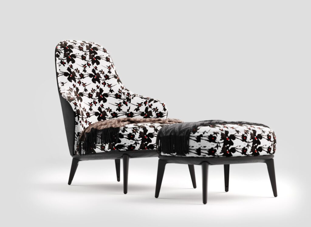 Light & Form x Nanjala Design Black Petal occasion chair and footstool by 2025 © Nanjala Design