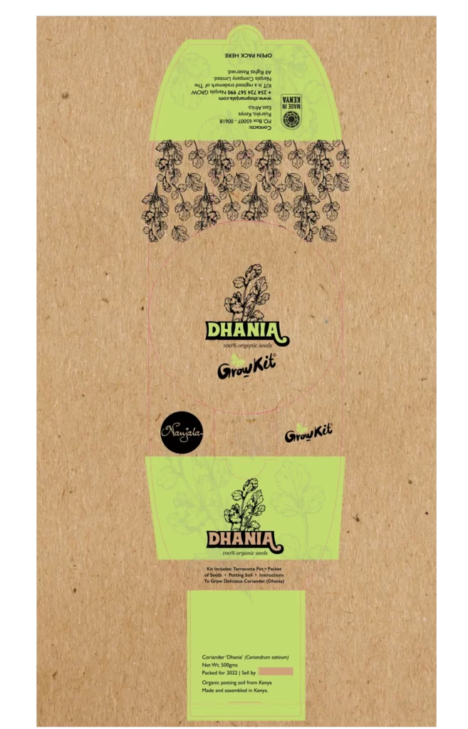 Nanjala Edible Grow Kit for Kids; dhania surround package.(2022) © The Nanjala Company Limited