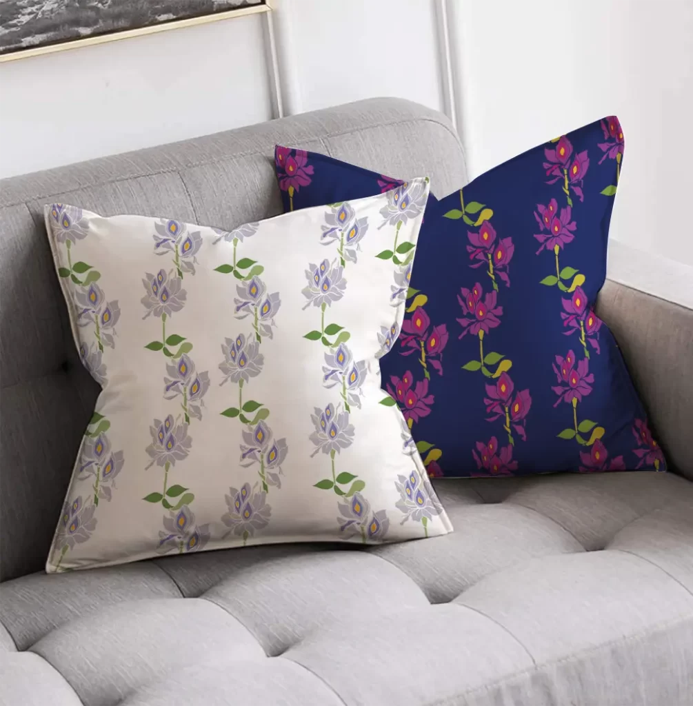 Nanjala Design Hyacinth Dusk and Dawn cushion mockup for UndaMeta