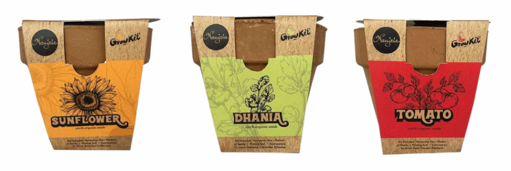 Nanjala Edible Grow Kit for Kids three kits; dhania, sunflower and tomato.(2022) © The Nanjala Company Limited