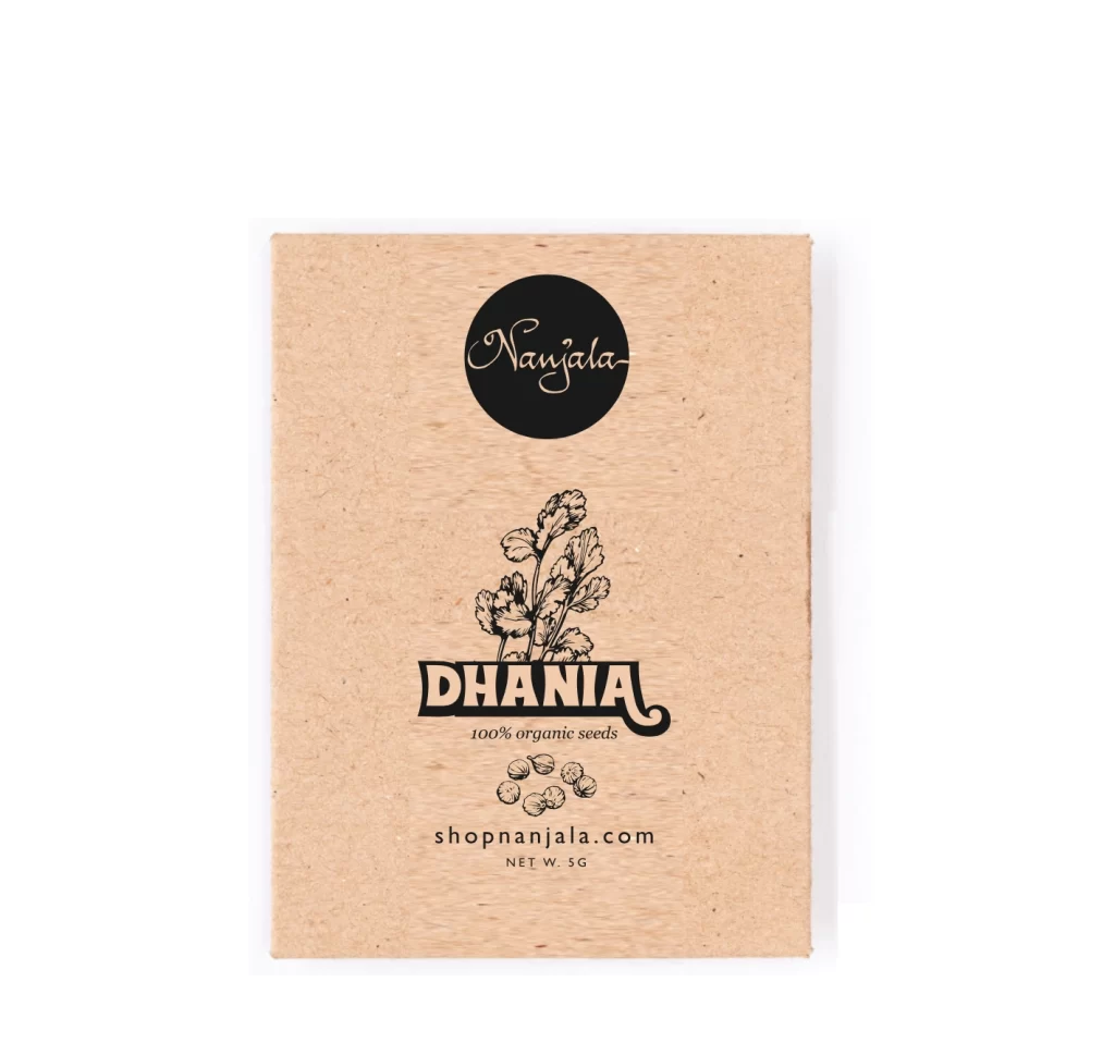 Nanjala Edible Grow Kit for Kids; dhania seeds enveloped package.(2022) © The Nanjala Company Limited